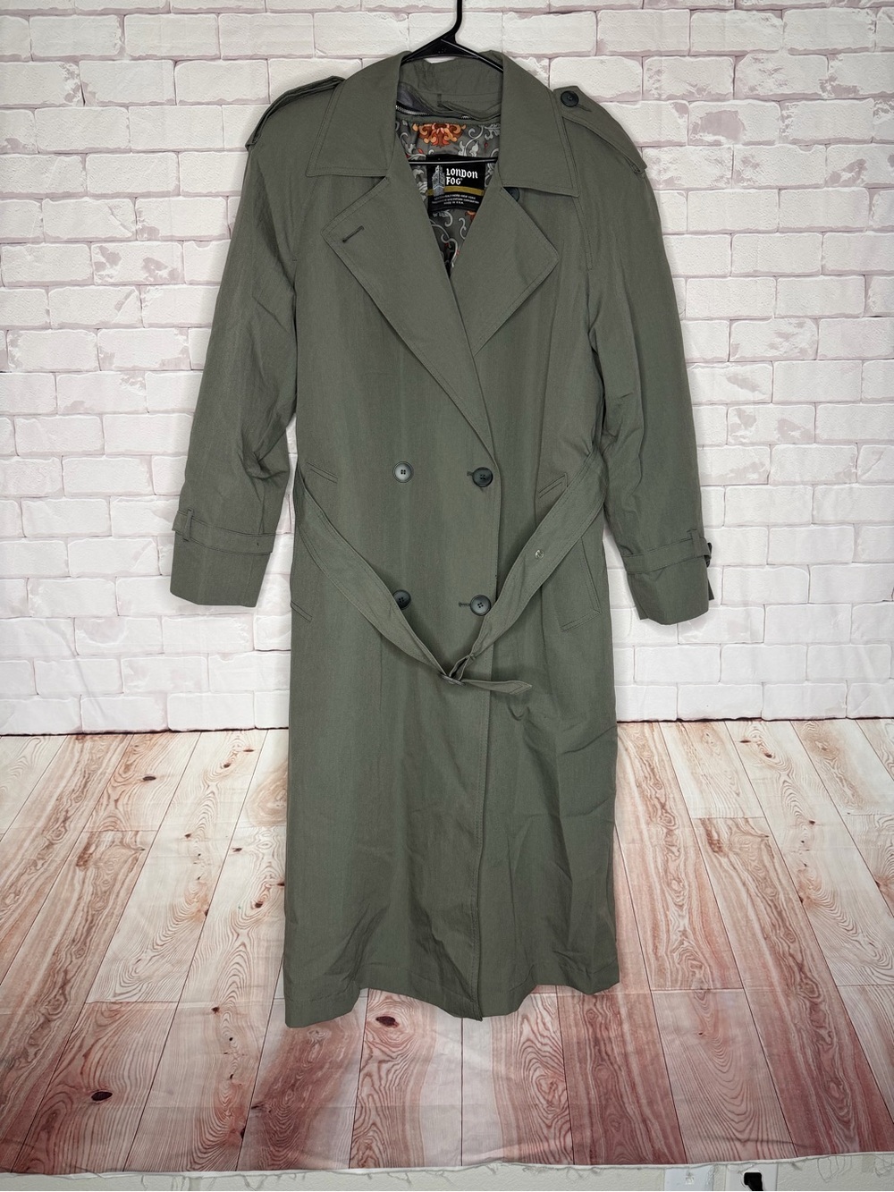 Vintage London Fog Trench Coat Gray Long Belted Double Breasted Made in USA